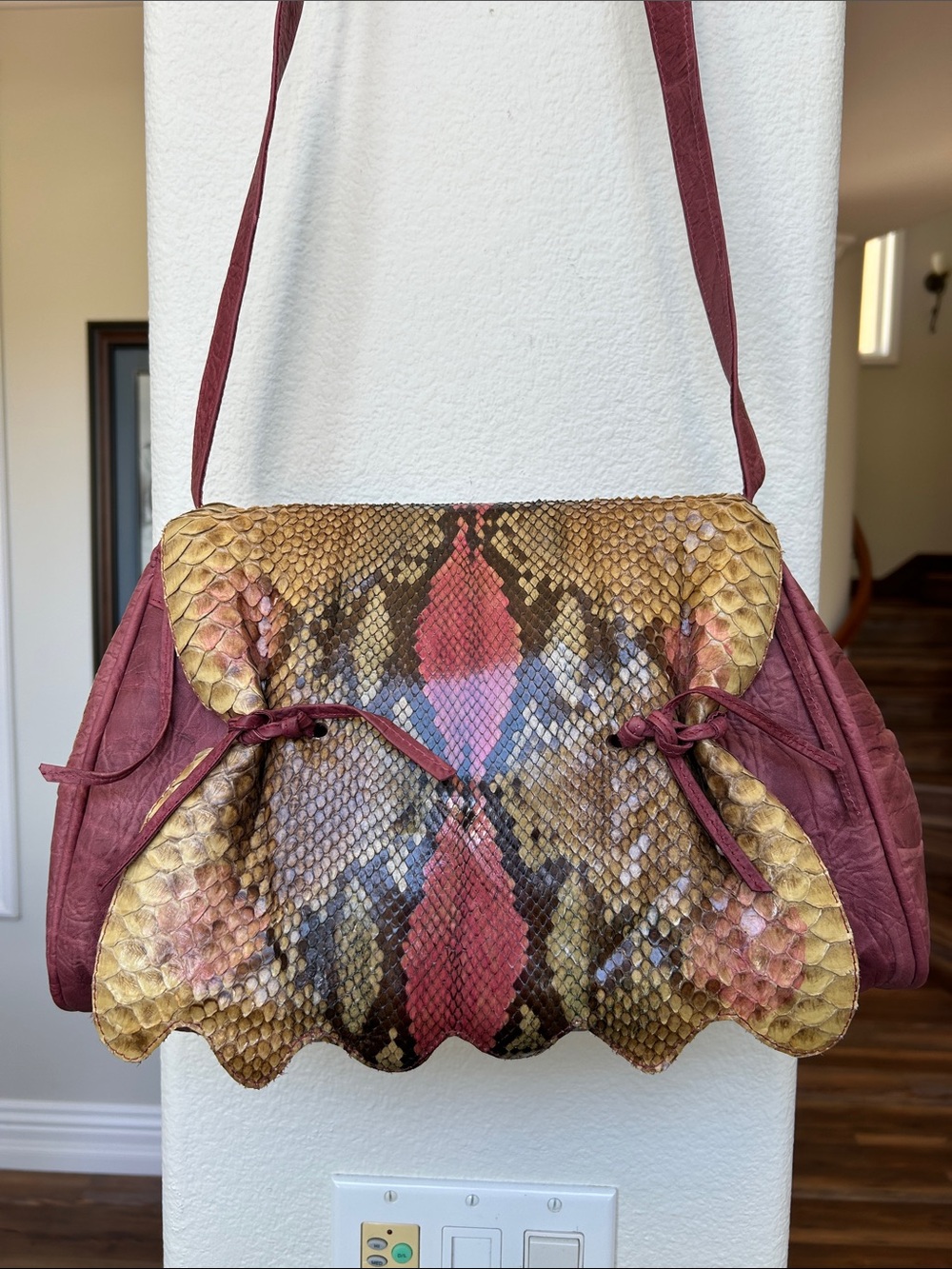Designer-Inspired Multicolor Snakeskin Shoulder Bag - Pink Accent